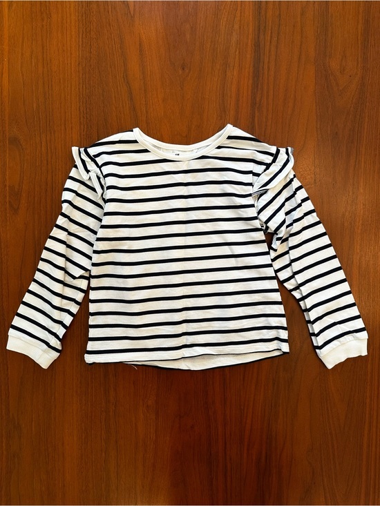 H&M Other - NWOT H&M Girls White & Black Striped Long-Sleeve Top with Ruffle shoulder